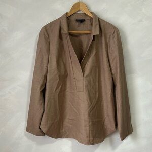 J CREW Popover Shirt In Super 120s Wool Size 10 large Long Sleeve Stand Collar